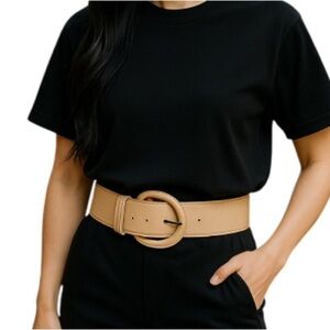 LE CHATEAU Nude Peachy Pink Wide Belt Faux Leather 80’s Vibe Size XL